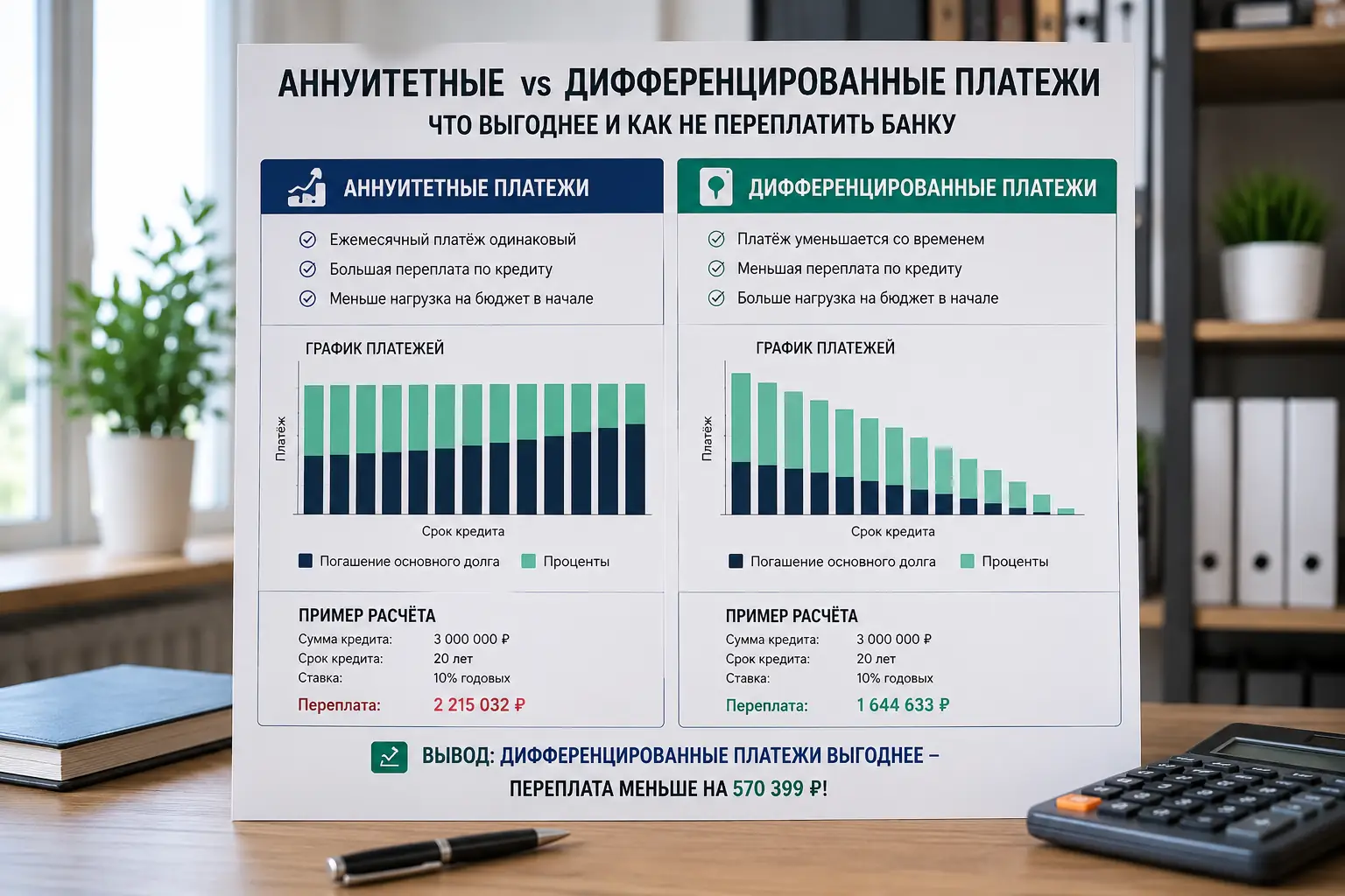 Разница между аннуитетными и дифференцированными платежами: что выгоднее и как не переплатить банку Наглядное сравнение: где переплата больше