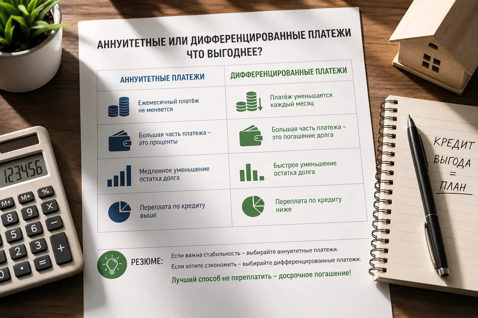 Разница между аннуитетными и дифференцированными платежами: что выгоднее и как не переплатить банку Резюме: что в итоге выбрать?