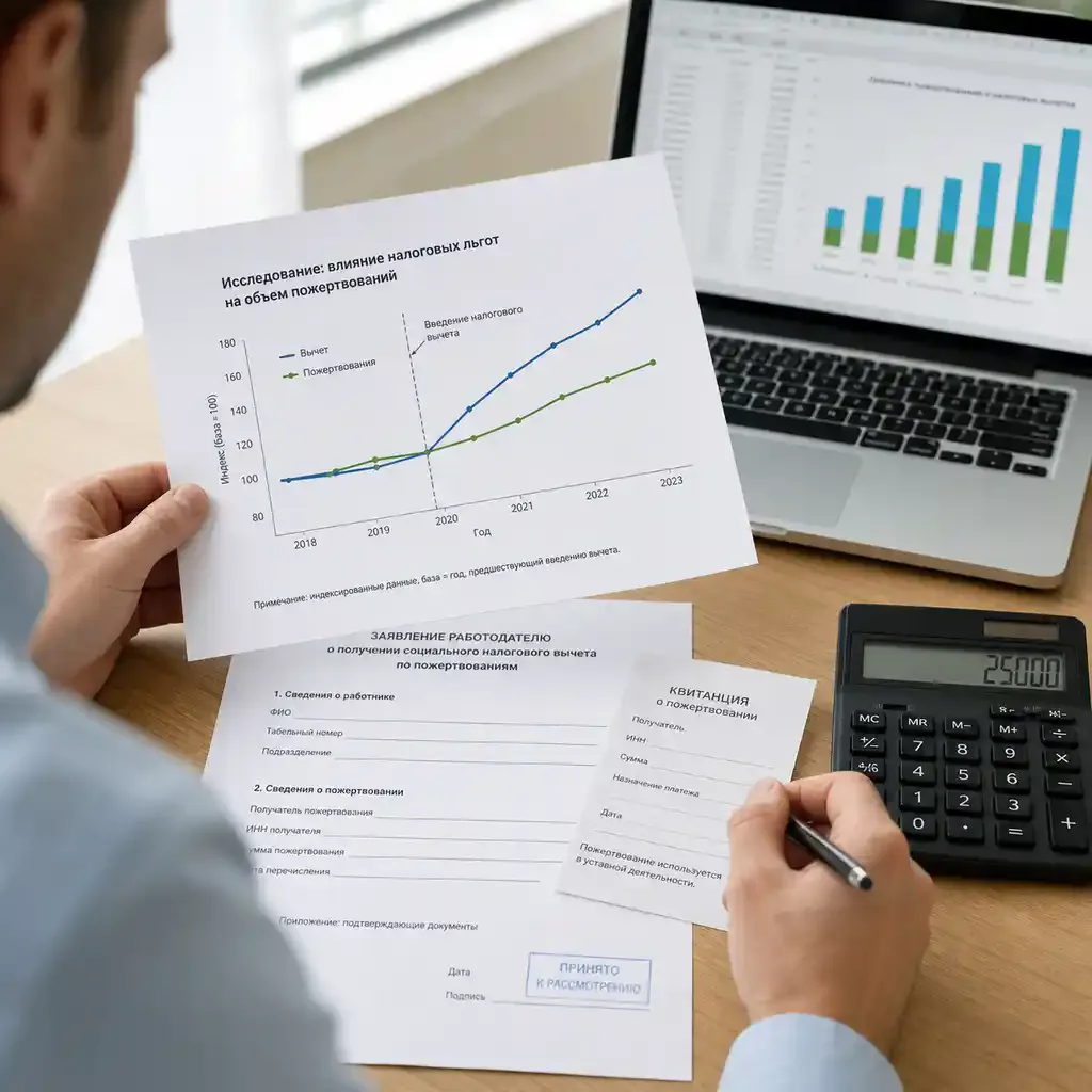 Как получить вычет за благотворительность через работодателя Научные исследования: влияние налоговых льгот на объемы пожертвований